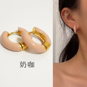 Waterproof Colorful Wholesale Oil Drop Enamel Christmas Clip 18K Gold Stainless Steel Small Circle Ear Buckle <b>Earring</b> - Product Image 4