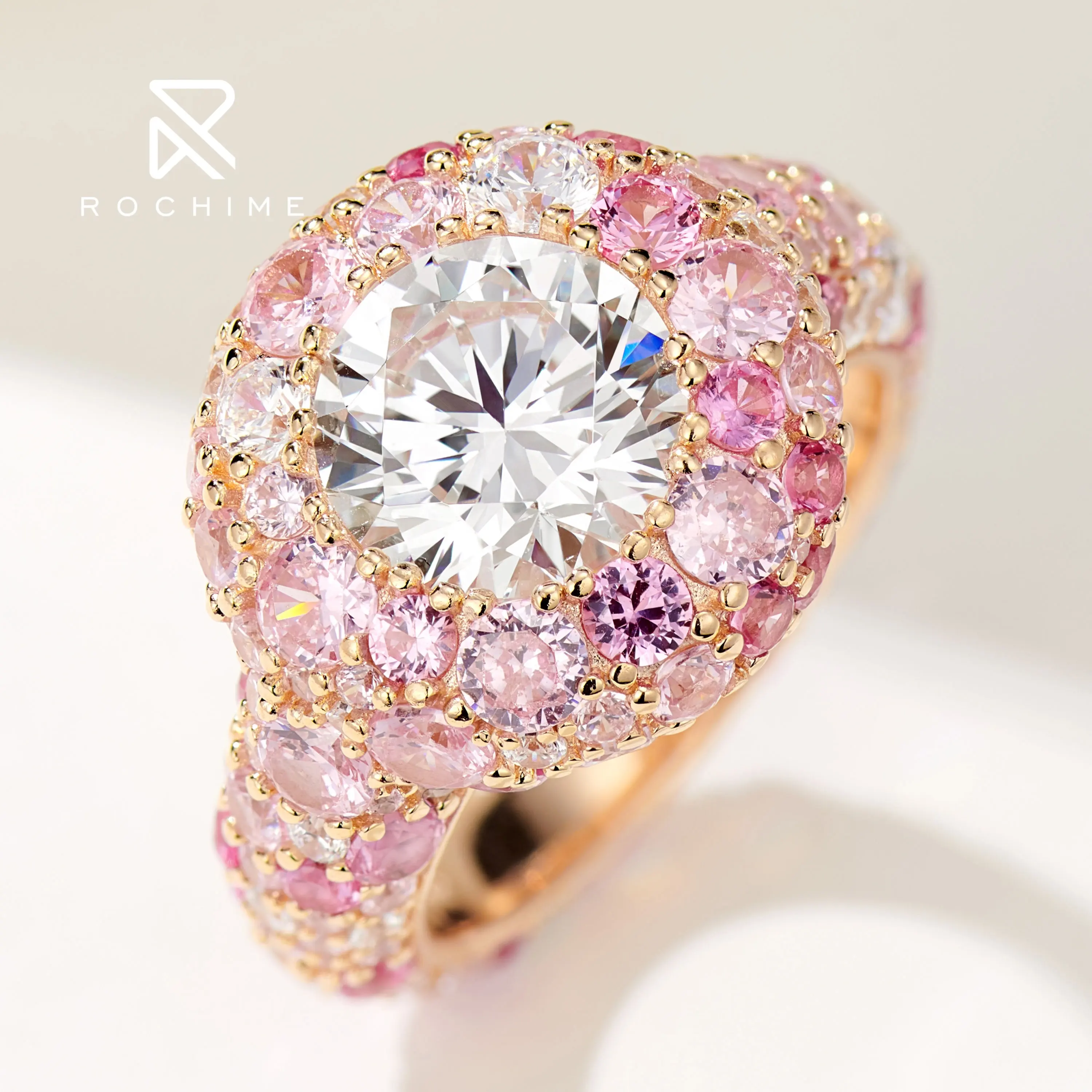 Rochime Luxe Roze Diamant Snoep Bloem Zirkoon Ringen 925 Zilver 2.5ct Mode Sieraden Ring Voor Vrouwen