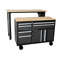 Vente flash : Chariot à outils en acier laminé à froid noir à 9 tiroirs de 48 pouces, établi de travail robuste avec roulettes et prise de courant certifiée pour outils