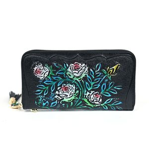 Ando Bag – portefeuille long en cuir de vache véritable pour femmes, porte-cartes Vintage à motifs floraux - Product Image 3
