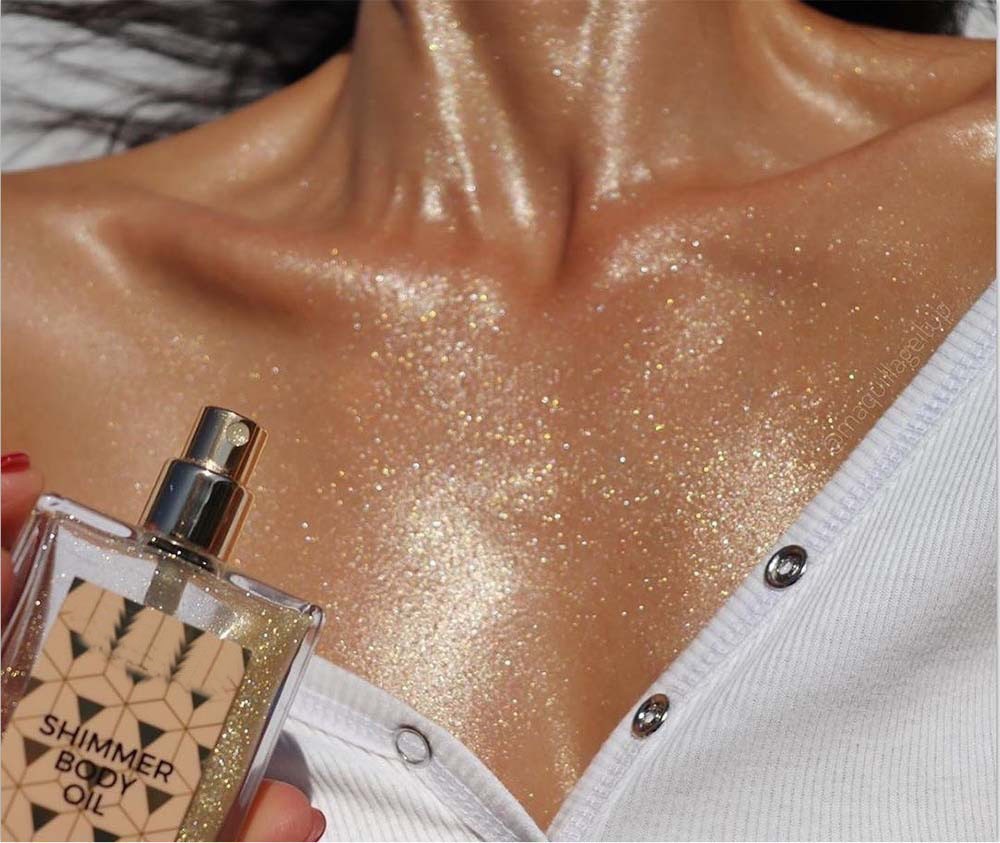 Custom High Pigment Body Oil Bronzer Atacado iluminador Glitter Private Label Corpo Shimmer Líquido Highlighter Spray