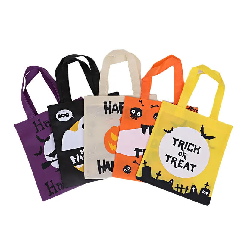 Halloween Non-Woven Bags for Kids Trick or Treat Colorful Non Woven Tote Good Give Away Halloween Party Candy Gift Bag