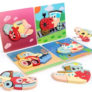 Children Animal 3D Wooden Jigsaw Puzzle Montessori Early Initiation Educational Learning Game Toys For Baby Toddlers Kids