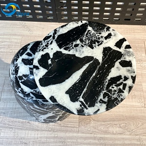 Modern Panda White <strong>Black</strong> Marble <strong>Side</strong> <strong>Table</strong> Luxury Living Room Sofa <strong>Side</strong> <strong>Tables</strong> Narrow Small <strong>Round</strong> Coffee <strong>Table</strong> - Product Image 3