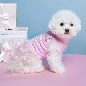Falda de tul para perros pequeños, vestido rosa a cuadros con estampado floral, ropa para perros Bichon Frise Yorkshire Terrier Schnauzer, tallas XS y S - Product Image 1