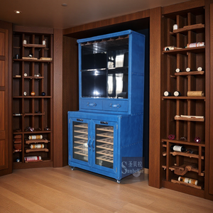 Refrigerador/Cuarto de Vino de Cuero Genuino Azul Retro Vintage OEM/ODM para Sala de Estar con Control de Temperatura AC824 - Product Image 3