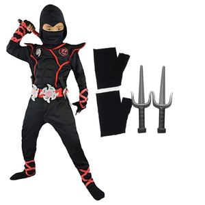 Disfraz de Ninja de Alta Calidad para Niños, Disfraz de Halloween para Niños, Mono, Gorro, Cinturón, Corbata, Poliéster, Negro y Rojo - Product Image 4