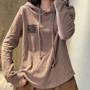 Women Hooded Long Sleeve Top Coffee Color Thermal Plus Size Autumn Winter Casual Wear - Product Image 5