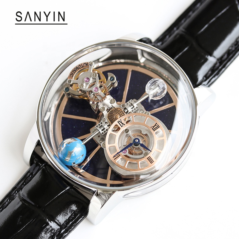 SANYIN 2022 Luxury OEM Customization Business Men Hollow Flywheel Japanese Tourbillon Mechanical Movement Quartz Watches