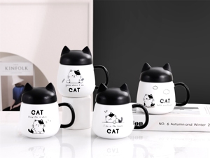 แก้วเซรามิคดีไซน์แพนด้าและลูกแมว 3 มิติ ขนาด 500 มล. พร้อมฝาและช้อน แก้วน่ารักรูปสัตว์ เหมาะเป็นของขวัญ แก้วนักเรียน มีสินค้าในสต็อกโรงงาน - Product Image 3