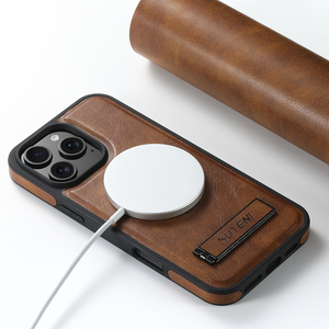 Housse de téléphone en cuir PU cire d'huile pour <span class=keywords><strong>iPhone</strong></span> 16 Pro étui magnétique avec fonction de vue sur le support - Product Image 3