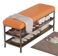 Banc à chaussures en métal avec siège en cuir rembourré - Organisateur de rangement moderne certifié REACH pour entrée, chambre et salon