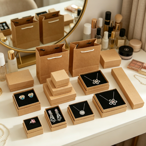 Boîtes à bijoux en papier kraft de qualité supérieure avec doublure en velours et éponge, revêtement UV, sacs cadeaux assortis pour la vente au détail et les cadeaux - Product Image 2