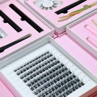 Kit de Pestañas Postizas Individuales Hechas a Mano, Pestañas de Racimo, Pelo Sintético Superfino, 12 Filas, Aspecto Natural, Set de Regalo