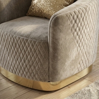 Ensemble de canapés décoratifs confortables en velours gris capitonné, style moderne et luxueux, 4 pièces, base en métal doré, pour salon