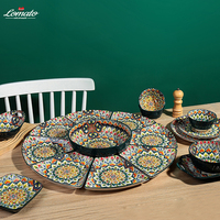 LOMATO – Ensemble de vaisselle en céramique durable, motif géométrique bohème, assiettes à dessert/gâteau de 6/8/10 pouces, vert, compatible micro-ondes