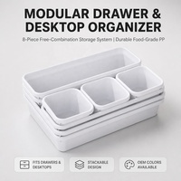 Ensemble de 8 plateaux de rangement modulaires emboîtables pour bureau, tiroirs, fournitures de bureau, maquillage, cuisine, coiffeuse, salle de bain, placard