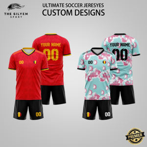 カスタムレトロタイサッカーユニフォーム　選手名プリント　熱転写技術　通気性速乾　夏用　100%ポリエステル - Product Image 1