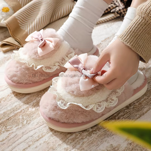 Nouvelles pantoufles d'hiver en coton avec nœud en dentelle, légères, douces, pour la maison, logo brodé, antidérapantes, de qualité supérieure - Product Image 6