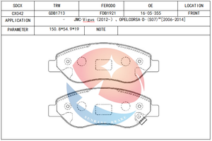 Pastiglie Freno SDCX GDB1713 CX042 per <span class=keywords><strong>Opel</strong></span> <span class=keywords><strong>CORSA</strong></span> <span class=keywords><strong>D</strong></span> 2012 / VAUXHALL / Jmc S350 YUHU - Product Image 3