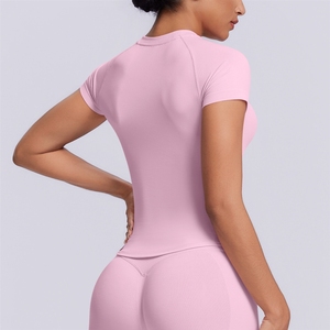 <span class=keywords><strong>T</strong></span>-<span class=keywords><strong>shirt</strong></span> américain sans couture, couleur unie, ajusté, très élastique, respirant, haut de sport pour <span class=keywords><strong>femme</strong></span>, pour la course à pied, le fitness, le yoga - Product Image 4