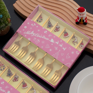 Cuillère à café avec pendentif de Noël, fourchette à fruits, ensemble de cuillère et fourchette en acier inoxydable pour la fête à la maison, dessert, cuillère à <span class=keywords><strong>thé</strong></span>, fourchette à gâteau - Product Image 2
