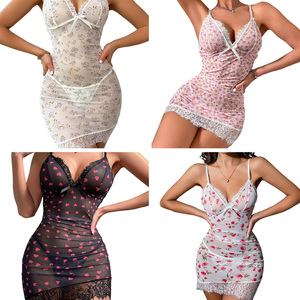 Vêtements de nuit sexy pour femmes, ensembles de lingerie, robes de nuit à décolleté plongeant, slips et culottes en dentelle à volants, pyjamas - Product Image 6