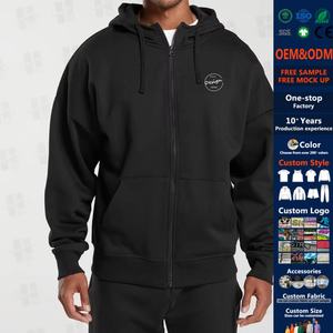 Sweat à capuche de sport pour homme en gros, hiver, 400g, épais, à fermeture éclair, respirant, ample, en molleton, avec appliqué personnalisé - Product Image 1