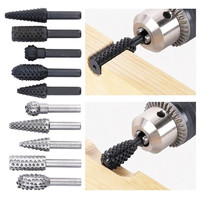 Râpe rotative à tête d'épine en acier, lime à râpe rotative à tige de 1/4 ", foret à râpe à bois, fraises à bois, outil à main de sculpture, outils pour le travail du bois, 5 pièces
