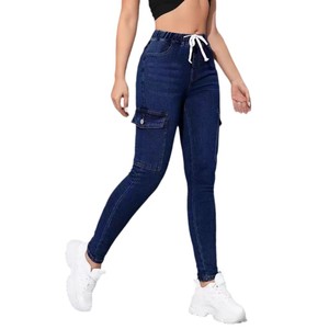 Jean en denim extensible à taille élastique avec cordon de serrage pour femme - Pantalon skinny fuselé moulant, décontracté pour l'été, vente chaude - Product Image 5
