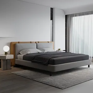 意大利简约设计大号床卧室套装现代皮套面料定制豪华床1套木质中密度纤维板