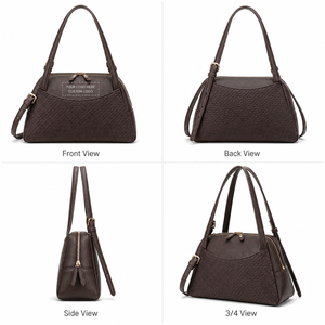 Bolso de Hombro Tipo Hobo de Piel Sintética Marrón con Patrón de Lichee, Textura Tejida, Dos Correas, Cierre de Cremallera, Estilo Vintage para Mujer, Uso Diario - Product Image 2