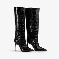 Bottes pointues de luxe personnalisées en cuir croco imperméables pour femmes, faites à la main, de haute qualité, à hauteur du genou, à talons aiguilles
