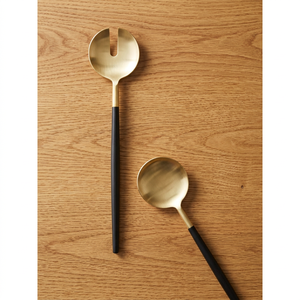 Ensemble de cuillères et fourchettes de service en acier inoxydable doré avec manche noir, ustensiles modernes pour salade, vente en gros - Product Image 1