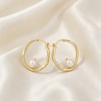Boucles d'oreilles en argent Sterling 925 plaqué or 18k pour femme, bijoux en perles irrégulières creuses et tordues