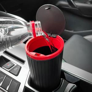 Cubo de basura para coche con apertura de un clic, tapa de PVC y plástico, soporte para vasos en el reposabrazos, caja de almacenamiento impermeable, tubo de almacenamiento en forma de copa - Product Image 3