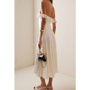 Robe de soirée élégante d'été vintage pour femmes, sans bretelles, épaules dénudées, en dentelle, dos nu, sexy, bretelles spaghetti - Product Image 4