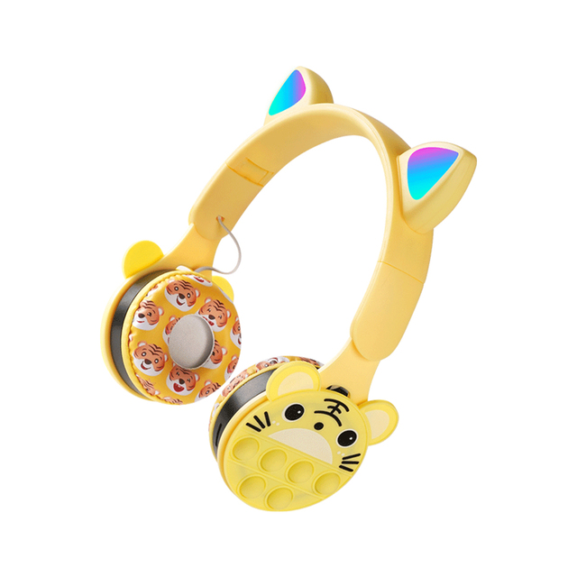 Cartoon Tiger Cat Ear Headphones Dynamic Poping Bubble Kids Earphones TF Card Support Cute Sports Gaming Headset Mobile Phone