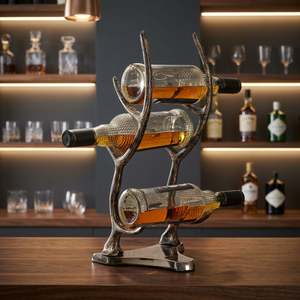 Antique <b>Metal</b> Wine <b>Rack</b> With 3 Bottle Capacity Display Stand For Home Furniture - Product Image 4