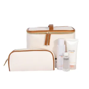 Bolsa de maquiagem cosmética em couro PU personalizada, grande bolsa de luxo para cuidados com a pele, bolsa de higiene pessoal para viagem à prova d'água, bolsa de maquiagem para cosméticos