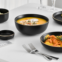 AOOSY 11 pièces de vaisselle de luxe de style nordique en céramique noir mat, assiettes, bols et plats, ensembles de vaisselle e