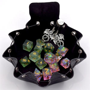 Sac de dés en cuir PU pliable pour garçons et filles, grand pochette à cordon de serrage avec poches - Product Image 3