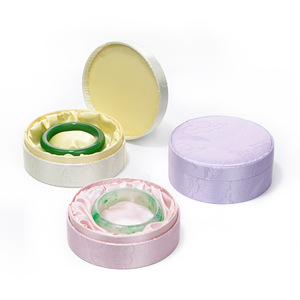 Round Jewelry Box with Velvet Lining Elegant <b>Storage</b> Case for <b>Rings</b> and Bracelets in Pink Purple and Cream Colors - Product Image 1