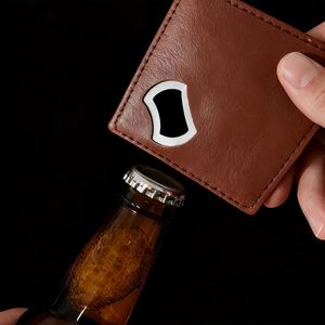 Custom Logo PU Leather <b>Drink</b> Coaster with Bottle Opener Stainless Steel Bartender Beer Beverage Opener for <b>Bar</b> Restaurant - Product Image 5