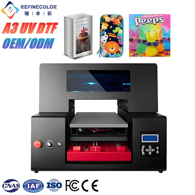 Refinecolor A3 Uv Dtf Printer Flatbed Uv Dtf Printer With Varnish Vacuum for Acrylic Metal Box Wallet Phone Case Golf Balls