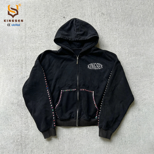 ผู้ผลิตเสื้อฮู้ดซิปแบบสตรีทแวร์ผ้าฝ้ายเฟรนช์เทอร์รี่แท้ 100% รับผลิตตามสั่ง (OEM) พร้อมตกแต่งด้วยคริสตัล - Product Image 1