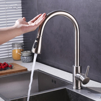 Robinet de cuisine intelligent 360° sans contact, monocommande, avec cartouche céramique moderne, en acier inoxydable 304, monotrou, avec douchette extractible