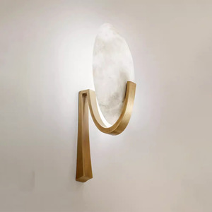 Lampe murale nordique tout en cuivre, lumière LED, design moderne, en marbre, pour chambre à coucher, salon, couloir - Product Image 1