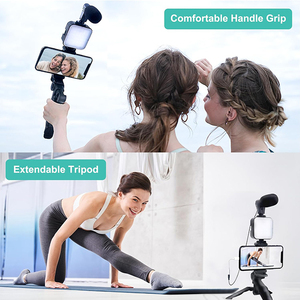 AY49 kit de diffusion en direct pour téléphone portable support LED lumière d'appoint <span class=keywords><strong>selfie</strong></span> <span class=keywords><strong>stick</strong></span> trépied avec microphone Vlog enregistrement kit de photographie - Product Image 2