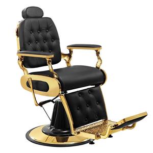 Lujosa Silla de peluquero hidráulica dorada, Silla De <span class=keywords><strong>Barberia</strong></span> Profesional de cuero para peluquería negra, muebles de tienda para hombres - Product Image 3